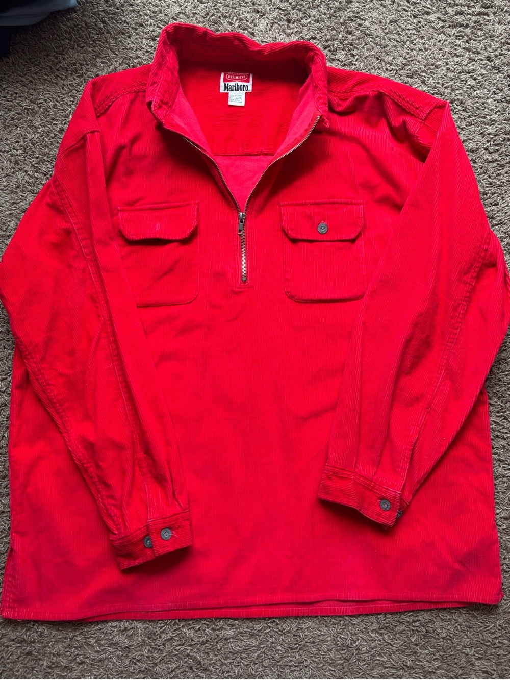Vintage Marlboro Bright Red Corduroy Pullover with Logo Tag